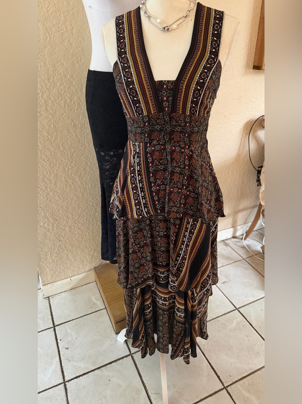 A.L.C.Hayley Scarf Print Silk Tiered Midi Dress NWT 4